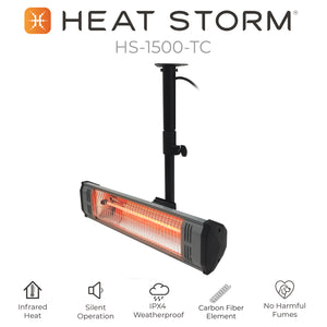 Heat Storm Tradesman 1500 Watt Weatherproof Infrared Heater with Ceiling Mount . Infrared Heat, silent operation, IPX4 weatherproof, carbon fiber element, no harmful fumes